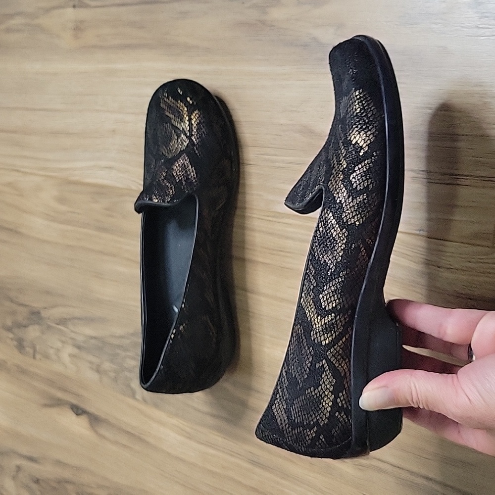 Dansko Olivia Bronze Snake Print Slip Ons